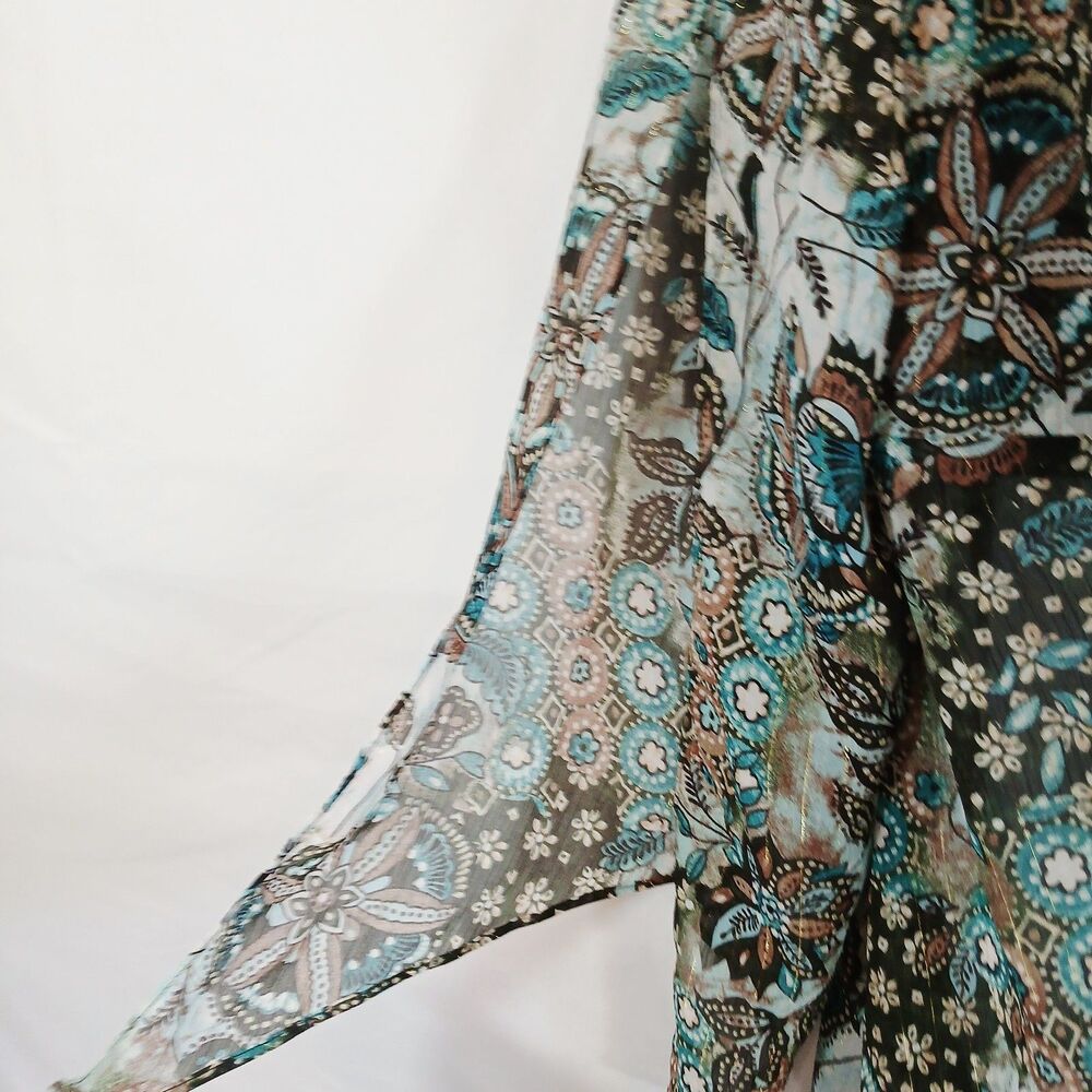 Lane Bryant Top Brown Teal Floral Flare Split Sleeves Sz 18 Casual Office Travel